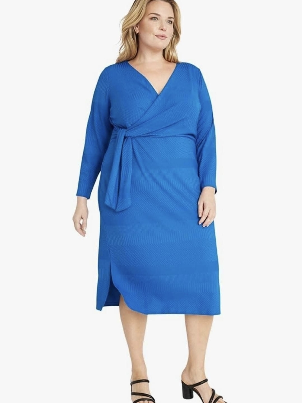 Maggy London Royal Blue Wrap Midi Dress with Tie Waist
